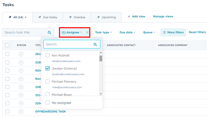 Assignee Tasks HubSpot