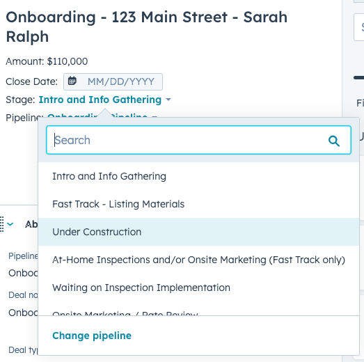 Move to Stage - Onboarding Pipeline